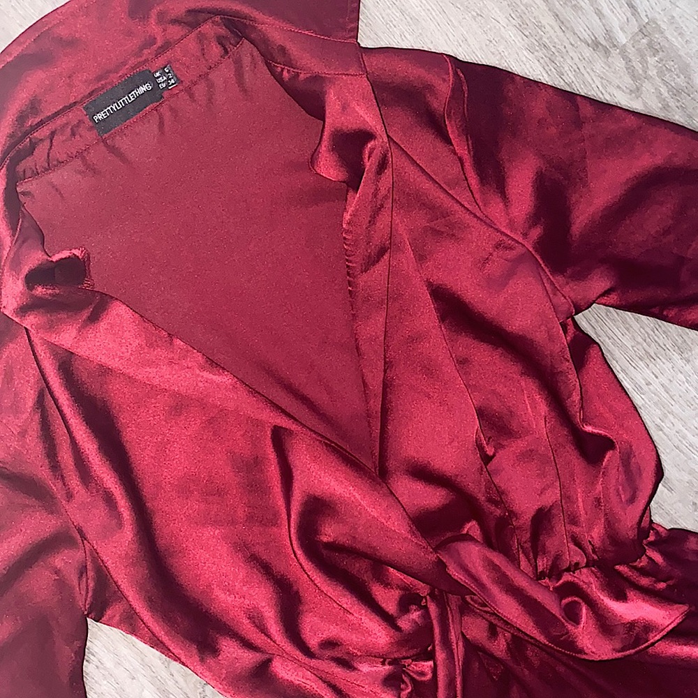 PRETTYLITTLETHING Dark Red Satin Dress Women’s - Picture 3 of 10